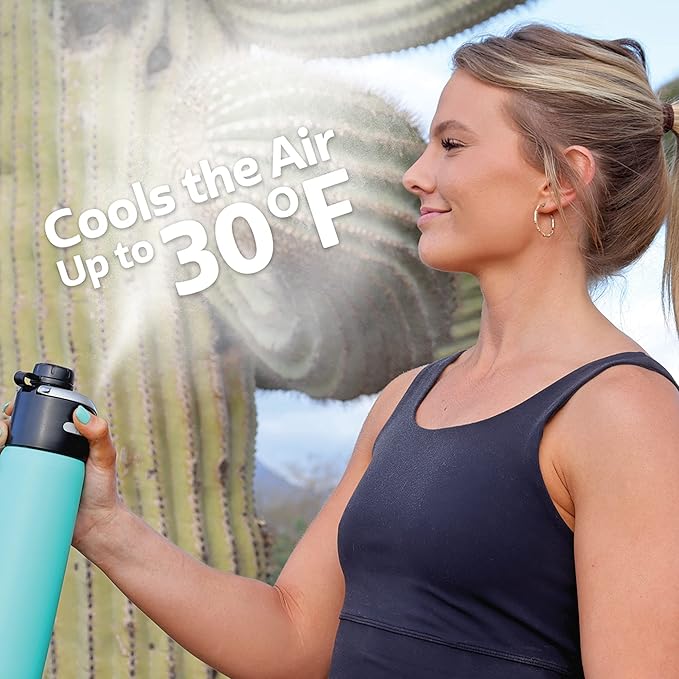 ExtremeMIST - GoMist Misting & Drinking Bottle - Personal Mister - Cooling Water Bottle with Easy-Drink Spout - Stainless-Steel Double Wall Insulation - Portable Mist Bottle - Polar White, 25 oz/750ml
