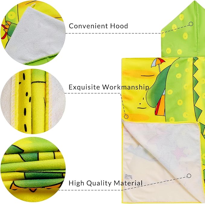 Kids Crocodile Hooded Beach Towel Boys Cute Poncho Pool Towels with Hood 24*47 in Soft Microfiber Swim Cover-ups for Kids Ages 3-10 Thick Absorbent Cotton Hooded Bath Towels Wrap Bathrobe