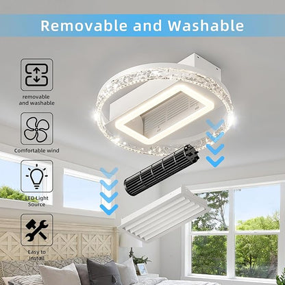 NicBex Ceiling Fan 20 Inch Modern Ceiling Fans with Lights Bladeless Ceiling Fan with Remote Control Round Ceiling Fans with Reversible Motor for Bedroom, Living Room, White