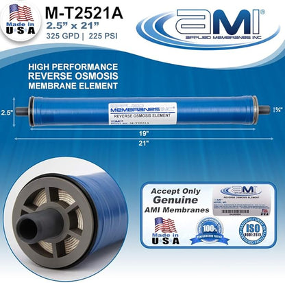 2.5" x 21" Reverse Osmosis Membrane Element for Tap Water | High Rejection 325 GPD at 225 psi | 99.5% Rejection | Replacement Commercial RO Membrane | Applied Membranes USA M-T2521A