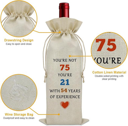 Funny 75th Birthday Gifts Wine Bag Birthday Gifts for Sister 75 Years Old Gifts for Someone Born in 1949 Wine Bottle Decoration Bag Turning 75 Gifts Wine Accessories Gifts for Wine Lovers