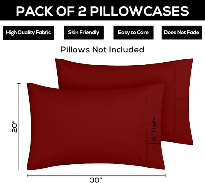 Utopia Bedding Standard Pillow Cases - 2 Pack - Envelope Closure - Soft Brushed Microfiber Fabric - Shrinkage and Fade Resistant Pillow Covers 20 X 26 Inches (Standard, Red)