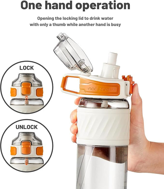 TKK 20oz Sports Water Bottles with Removable Straw Durable BPA Free Tritan Bottles Leak-Proof Water Bottles for School, Fitness, Gym, Outdoor, White