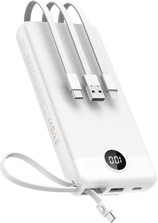 VEEKTOMX Portable Charger with Built-in Cables, 20000mAh Power Bank for iPhone, Fast Charging USB C Battery Pack, Travel Essentials Powerbank Compatible with iPhone 15/14/13, Samsung, Android, etc