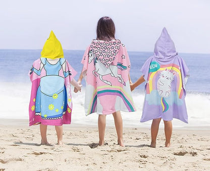 Hooded Kids Beach Towels - Toddler Bath Towel Girls Boys Swim Cover-ups for Ages 4 to 10 Kids Pool Towels Quick Dry Lightweight Soft Microfiber Poncho 30x30 with Bag (Mermaid Unicorn)