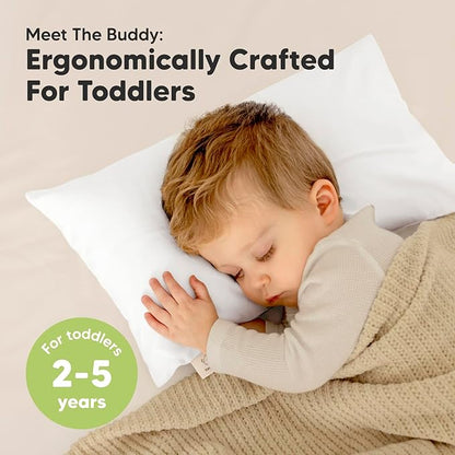 Toddler Pillow with Pillowcase - 10x18 My Little Dreamy Pillow, Organic Toddler Pillows for Sleeping, Kids Pillow, Small Pillows, Toddler Travel Pillows for Sleeping, Toddler Bed Pillows (Soft White)