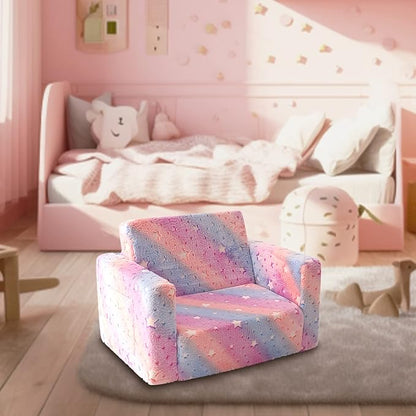 Kids Sofa, Glow in The Dark Toddler Chairs Children's 2 in 1 Convertible Sofa to Lounger - Extra Soft Flip Open Chair & Sleeper, Toddler Couch Chair, Sofa Bed for Boys Girls