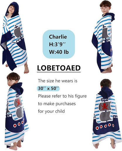 Kids Hooded Beach Bath Towel, Baby Surf Poncho Toddlers Soft Real Cotton Wrap Hooded Towels for Kids Boy Girl