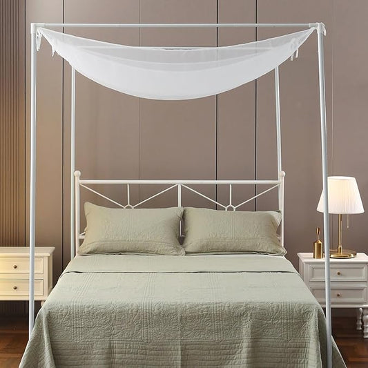 Canopy Bed Curtains for Top of Bed, White Princess Sheer Bed Canopy, Bed Scarf Valance for Girls (Queen, White)