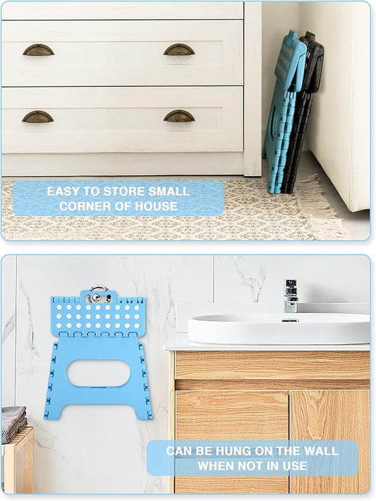 Folding Step Stool 11", Durable Kids Step Stool, Heavy Duty Step Stools for Adults, Compact Foot Stools, Light-Weight Toddler Step Stool for Kitchen, Bathroom, Holds Up to 300 lbs (Blue)