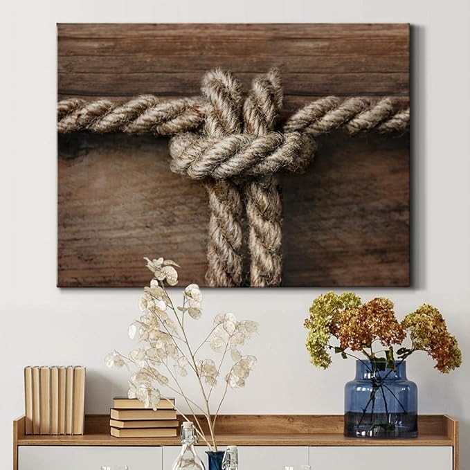 Renditions Gallery Canvas Nautical Wall Art Modern Decorations Paintings Rope Closeup Knot Abstract Vibrant Wooden Maritime Sailor Artwork Prints for Bedroom Office Kitchen - 24"x36" LT33