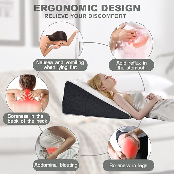 Cosmoluxe 12" Bed Wedge Pillow with Cooling Memory Foam Top, Triangle Pillow for Acid Reflux, Heartburn, Snoring, and GERD Relief, Headboard Wedge to Reduce Neck and Back Pain