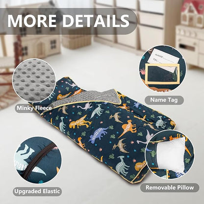 Nap Mat- Toddler Nap Mat with Pillow & Fleece Blanket- 55''*35''*3'' Nap Mat for Toddlers- Nap Mats for Preschool, Daycare