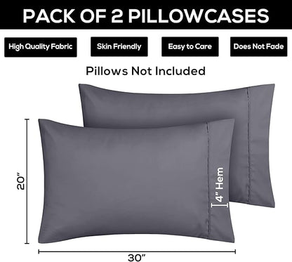 Utopia Bedding Queen Pillow Cases - 2 Pack - Envelope Closure - Soft Brushed Microfiber Fabric - Shrinkage and Fade Resistant Pillow Covers 20 X 30 Inches (Queen, Grey)