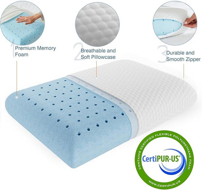 Sweetcrispy Memory Foam Pillows, Bed Pillows Standard Size Set of 3, Soft and Comfortable Pillow for Sleeping, Cooling Hotel Pillow for Side Sleeper, Removable, Machine Washable Cover