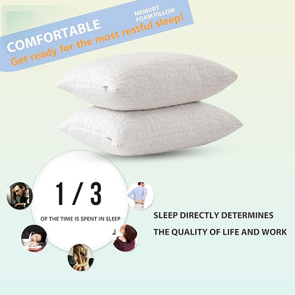 Shredded Memory Foam Pillows, Standard (2-Packs), Adjustable Bed Pillows for Side Back Stomach Sleepers,Comfy Cooling Pillows for Sleeping with Washable Cover