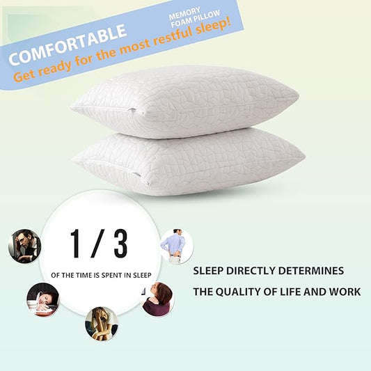 Shredded Memory Foam Pillows, Standard (2-Packs), Adjustable Bed Pillows for Side Back Stomach Sleepers,Comfy Cooling Pillows for Sleeping with Washable Cover