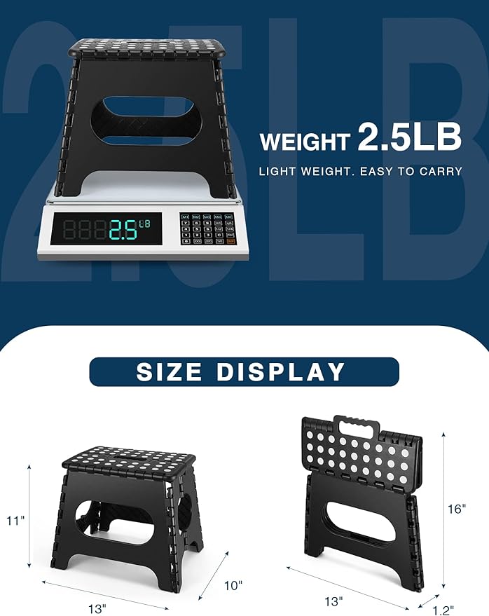 Folding Step Stool 11", Durable Kids Step Stool, Heavy Duty Step Stools for Adults, Compact Foot Stools, Light-Weight Toddler Step Stool for Kitchen, Bathroom, Holds Up to 300 lbs (Black)