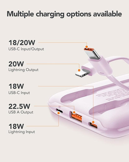 Mini Portable Charger for iPhone - 10000mAh Small PD 22.5W Fast Charging Power Bank with Built-in Cables - Travel Essentials USB C Slim Battery Pack Compatible with iPhone, Android, and More…