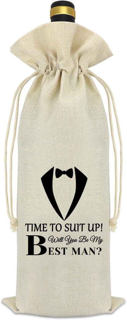 Best Man Proposal Gifts Wedding Gift for Groomsmen Wine Bag Bachelor Party Decorations Reusable Wine Bottle Bag with Drawstrings Engagement Wedding Gift for Brother Best Friend Friendship Gift