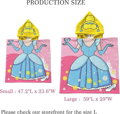 Princess Kids Hooded Towel for Toddler Girls Soft and Absorbent Poncho Hooded Kids Towel for Beach Bath and Swim, 47.2" L x 23.6" W
