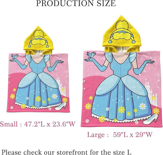 Princess Kids Hooded Towel for Toddler Girls Soft and Absorbent Poncho Hooded Kids Towel for Beach Bath and Swim, 47.2" L x 23.6" W