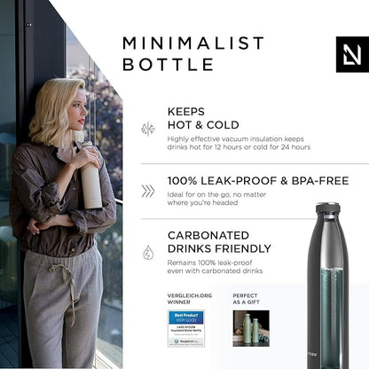 LARS NYSØM Stainless Steel Insulated Water Bottle 12oz 17oz 25oz 34oz 51oz | BPA-free Insulated Thermo Flask for Hot and Cold Beverages | Leakproof Drinking Bottle (Onyx Black, 34oz)