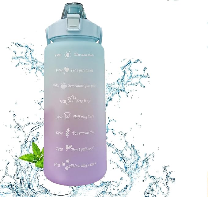 Frosted Gradient Color Water Bottle with Straw, 2000ml Leakage Proof Sports Bottle for Office, Gym, Outdoor(Light Green)