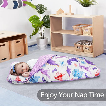 Nap Mat- Toddler Nap Mat with Pillow & Fleece Blanket- 55''*35''*3'' Nap Mat for Toddlers- Nap Mats for Preschool, Daycare