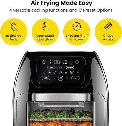 CHEFMAN Multifunctional Digital Air Fryer+ Rotisserie, Dehydrator, Convection Oven, 17 Touch Screen Presets Fry, Roast, Dehydrate, Bake, XL 10L Family Size, Auto Shutoff, Large Easy-View Window, Black