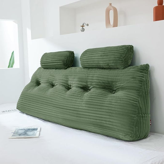 Headboard Wedge Pillow with 2 Pack Neck Roll Pillow Large Headboard Pillow Soft and Supportive with Removable Cover (sage Green, Queen:59x8x20 Inches)