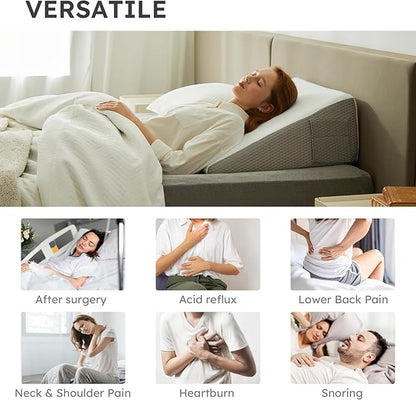 Wedge Pillow with Extra WashableReplaceable Cover, 8 inch Elevated Support Bed Wedge Pillow, Triangle Pillow Wedge for Sleeping Acid Reflux, Post Surgery, Sleep Apnea,Gerd, Memory Foam