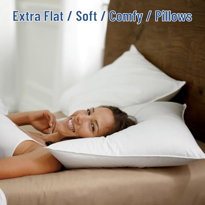 SILUI Ultra Thin Flat Soft Pillows Standard Size Set of 2 Pack Bed Pillow Down Alternative Fill for Side Back Stomach Sleepers, 20x26 Inches, White