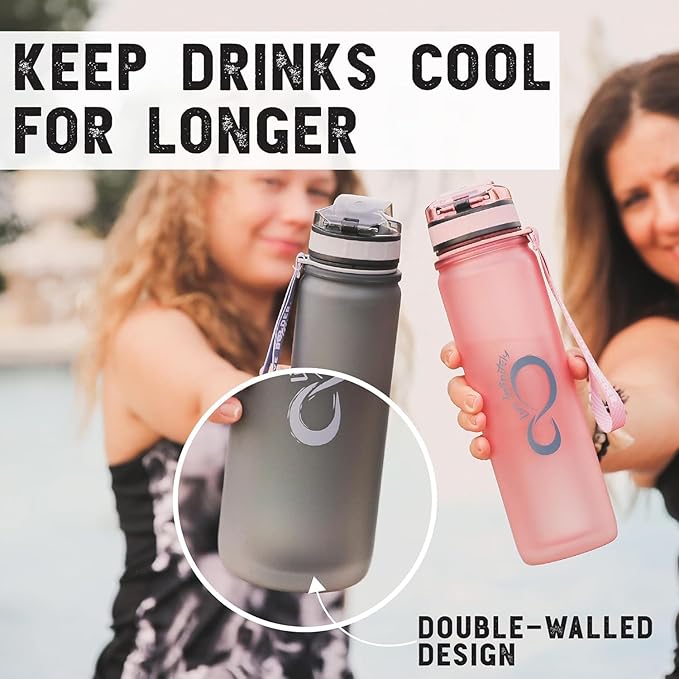 Live Infinitely 24 oz Water Bottle with Time Marker - Insulated Measured Water Tracker Screen - BPA Free Gym Water Bottle - Locking Flip Top Lid, Rubberized (Cotton Candy, 24oz)