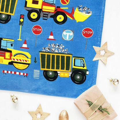 BANGSAUR Excavator Beach Towel, 100% Cotton 50"x30" Hooded Bath Wrap Towel, Toddlers Baby Boys 3-10 Years Coverup Truck