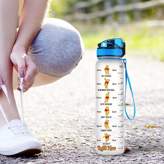 Winnie Pooh 32 Oz Water Track Bottle, Just A Girl Water Bottle With Time Marker, Pooh Bear Motivational Insulated Water Bottle, Gifts For Family Friend