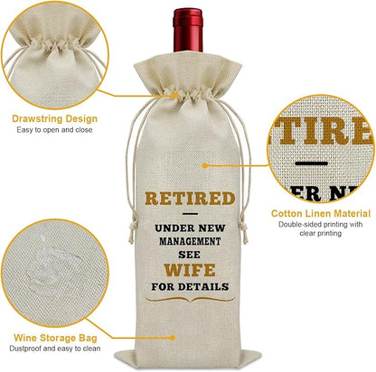 Sazuwu Funny Retirement Gifts for Men Wine Bag Retirement Gifts for Coworker Male Husband Retirement Gifts from Wife Wine Bottle Decoration Bag Wine Accessories Gifts for Wine Lovers