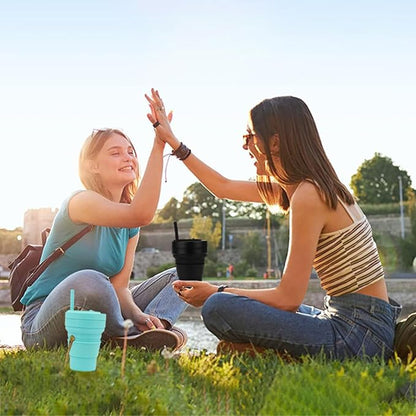 collapsible cup with Straw, Kids Insulated collapsible cups for traveling Leakproof Cup, Portable 350ml Foldable Travel Straw camping cup for Picnic,Hiking,Sports,Camping(green)