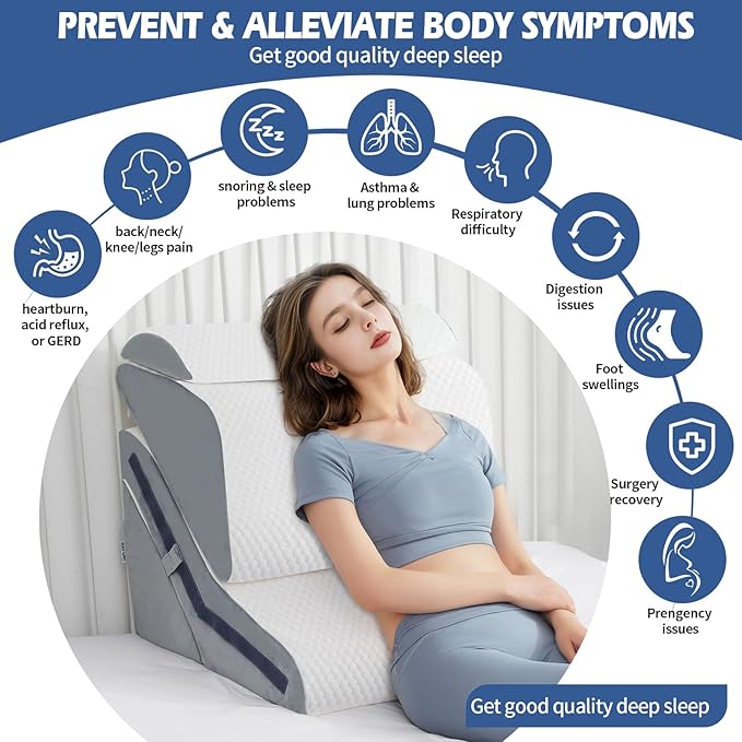 4Pcs Orthopedic Bed Wedge Pillow Set with 4Pcs Replacement Pillowcase, Incline Wedge Pillow for Back Pain Relief/Sleeping/Snoring/Post Surgery/Leg Elevation 20-in-1 Adjustable Memory Foam Wedge Pillow