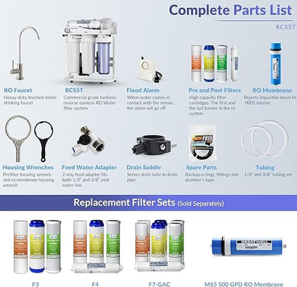 iSpring RCS5T+T20M, 500 GPD Light Commercial Reverse Osmosis Water Filter System with 20 Gallon Pre-Pressurized Tank