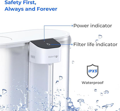 Waterdrop Compact Electric Water Filter Pitcher, Dispenser, 200-Gallon Water Filter for Fridge, NSF/ANSI 42&53&401, Reduce PFAS, Lead, Chlorine, 14-Cup, White, with 1 Filter, Does not Lower TDS