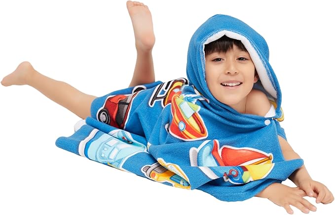 Hooded Towel for Toddlers 2-10 Years Boys Girls Kids Bath Pool Beach Towel Wrap Soft Absorbent Beach Poncho（Cars）