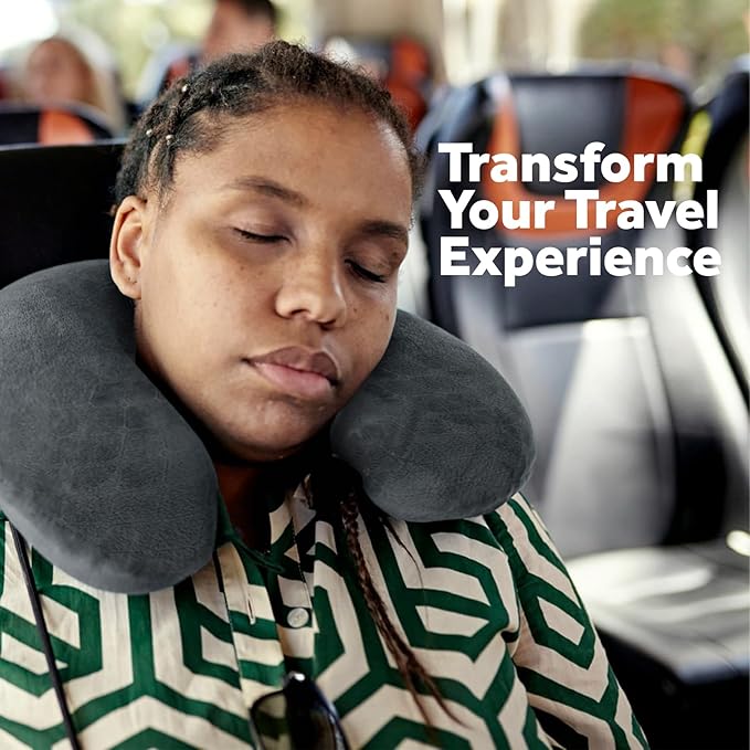Pursonic Memory Foam Neck Pillow with Eye Mask - Ergonomic Travel Pillow, Breathable Fabric, Compact & Portable, Available in Purple, Teal, Grey (Teal)