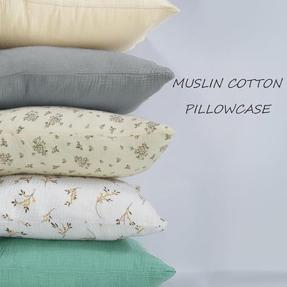 Organic Cotton Muslin Mini Pillowcases with Envelope Design,2 Pack Ultra Breathable Kids Toddler Pillowcases for Boys and Girls- 13 x 18 inches (Beige)