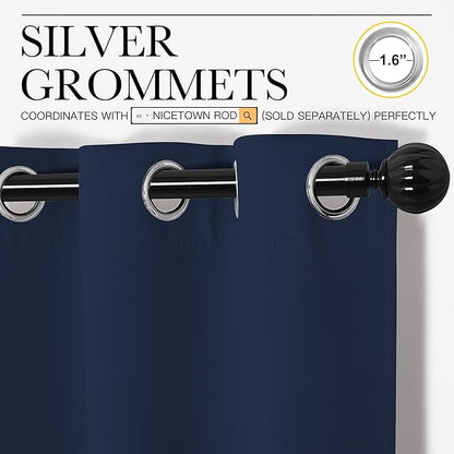 NICETOWN Navy Blackout Curtains 86" Long for Living Room, Thermal Insulated Window Treatment Light Reducing Room Darkening Drapes for Boys Kids Bedroom, Classroom, Apartment (55" W x 86” L， Set of 2)
