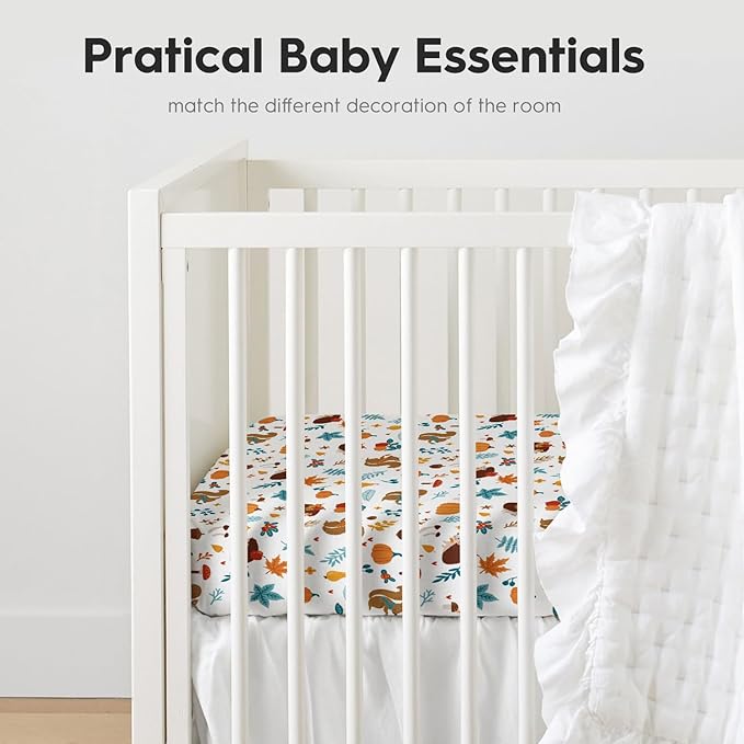 Horaldaily 2 Pack Fitted Crib Sheet for Boys Girls,Soft Breathable Washable Jersey Microfiber Baby Crib Sheet, Fits Standard Size Crib Mattress 28in x 52in, Animals Stripe Nursery Sheet Green/Orange