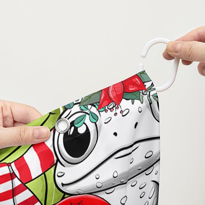 AILONEN Cute Cartoon Frog Shower Curtain,Funny Frog White Green Animal Frog Bath Curtain for Kids Boys Girls,Waterproof Curtain for Bathroom with 12 Plastic Hooks, 36" W x 72" H