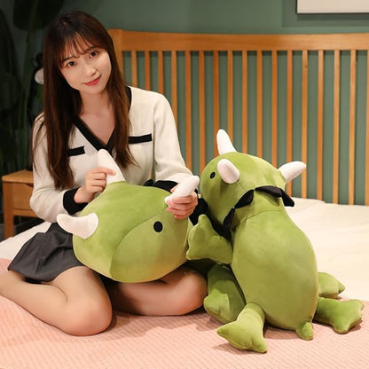 SQEQE Weighted Dinosaur Plush, Anxiety Weighted Stuffed Animals, Weighted Dinosaur Plushie Weighted Dino Throw Pillows for Kids Adults Green 13.8 Inch, 1.6 lbs