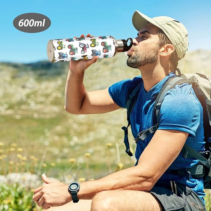 Tractor Stainless Steel Water Bottle with Straw Lid - 20 Oz Sports Insulated Water Bottle Thermos for Sport Gym Outdoor Travel School
