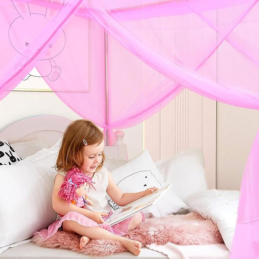 South to East Princess Canopy Bed Curtains for Girls Kids Bed Canopy for Girls 4 Post Bed Curtains Princess Bed Canopy for Girls Room Decor Twin Size Pink, 79" * 39" * 75"